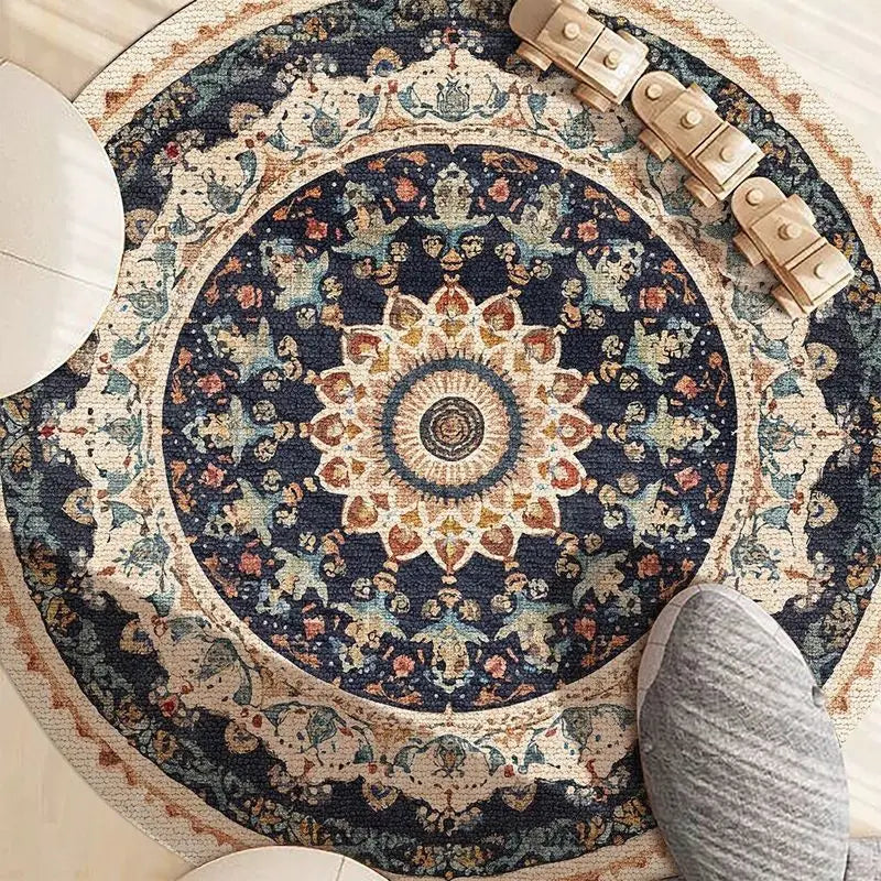 Alfombras redondas de mandala de estilo étnico para sala de estar, decoración del hogar boho, alfombra para dormitorio, alfombra colgante antideslizante lavable, alfombra para piso IG