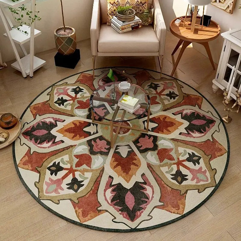 Alfombras redondas de mandala de estilo étnico para sala de estar, decoración del hogar boho, alfombra para dormitorio, alfombra colgante antideslizante lavable, alfombra para piso IG