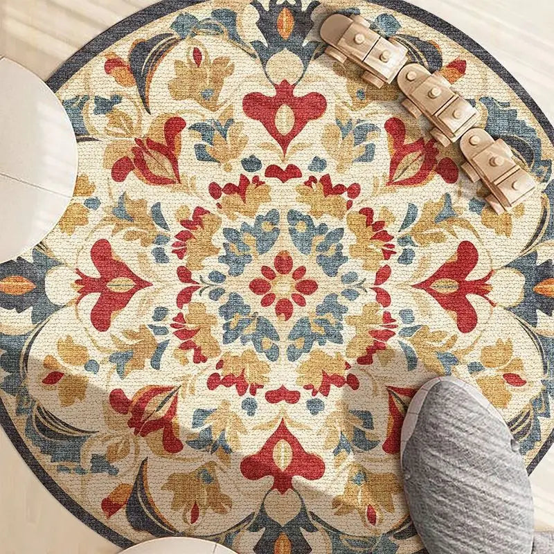 Alfombras redondas de mandala de estilo étnico para sala de estar, decoración del hogar boho, alfombra para dormitorio, alfombra colgante antideslizante lavable, alfombra para piso IG