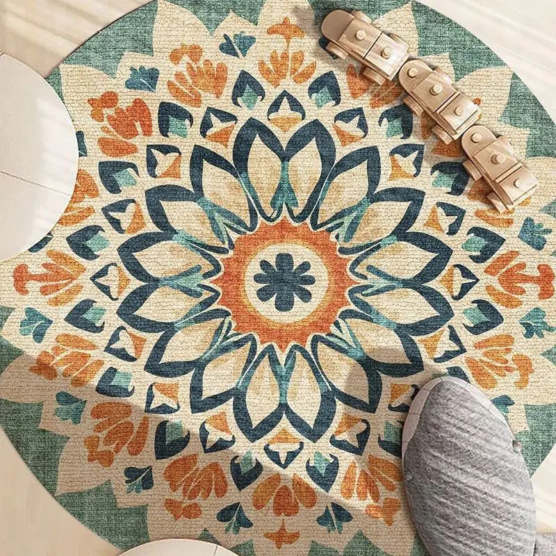 Alfombras redondas de mandala de estilo étnico para sala de estar, decoración del hogar boho, alfombra para dormitorio, alfombra colgante antideslizante lavable, alfombra para piso IG