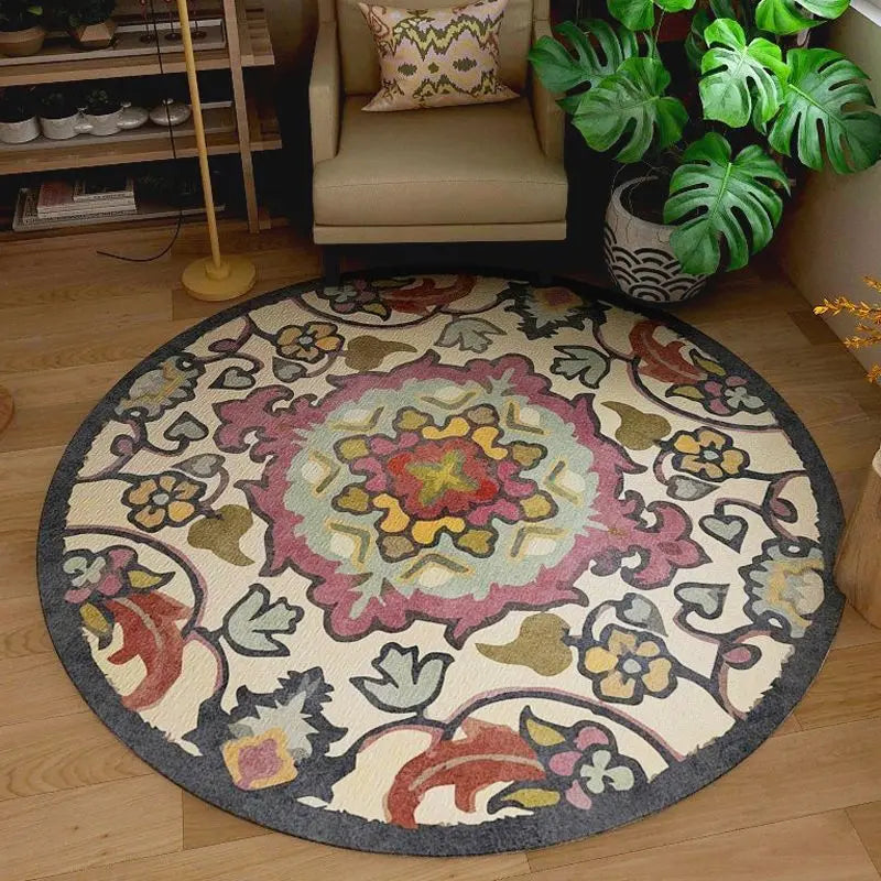 Alfombras redondas de mandala de estilo étnico para sala de estar, decoración del hogar boho, alfombra para dormitorio, alfombra colgante antideslizante lavable, alfombra para piso IG