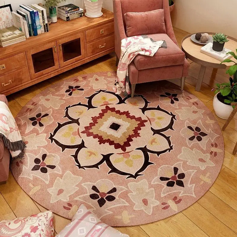 Alfombras redondas de mandala de estilo étnico para sala de estar, decoración del hogar boho, alfombra para dormitorio, alfombra colgante antideslizante lavable, alfombra para piso IG 