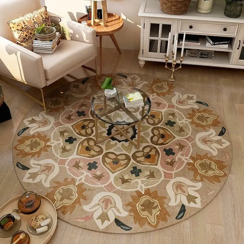 Alfombras redondas de mandala de estilo étnico para sala de estar, decoración del hogar boho, alfombra para dormitorio, alfombra colgante antideslizante lavable, alfombra para piso IG 